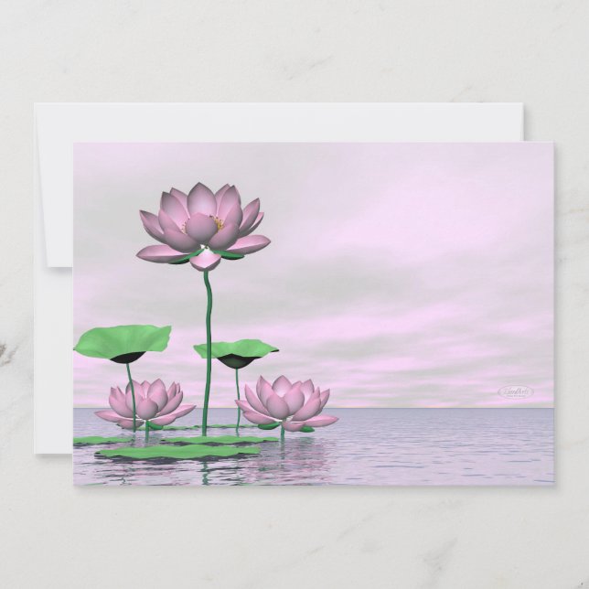 Rosa vattenlök och blommor - 3D-återgivning (Framsida)