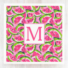 Rosa vattenmelon frukt skivor Mönster Monogram