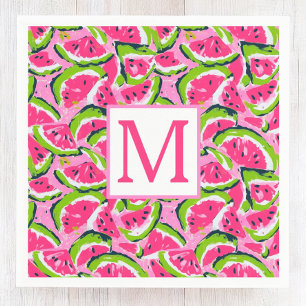 Rosa vattenmelon frukt skivor Mönster Monogram Pappersservett