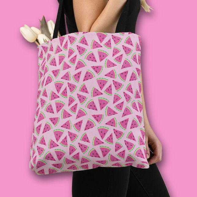 Rosa vattenmelon-mönster tygkasse (Pink watermelon fruit all over print tote bag)