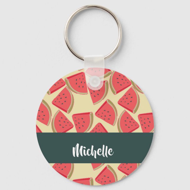 Rosa vattenmelonsegment på gulten nyckelring (Framsida)