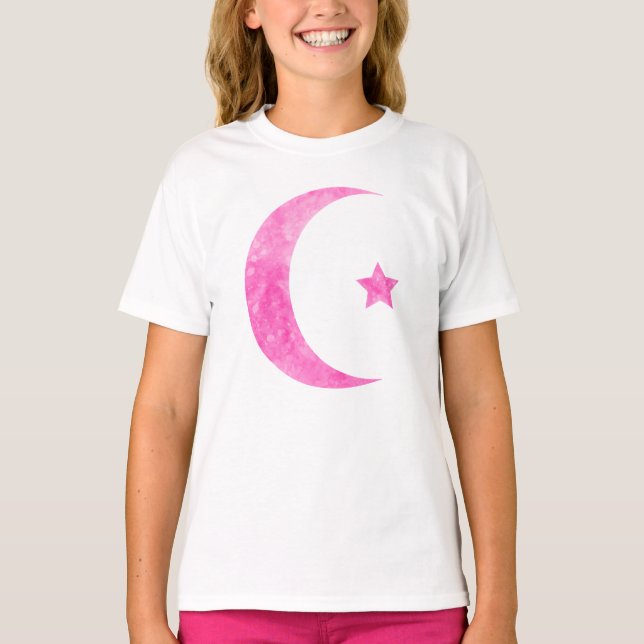 Rosa växande måne- och stjärnaT-tröja Tee Shirt (Framsida)