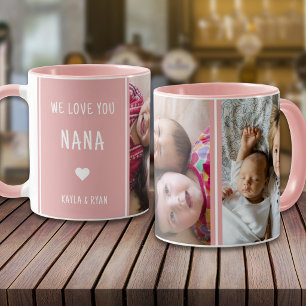 Rosa Vi älskar dig Nana 2 Foto Collage Mormor Mugg