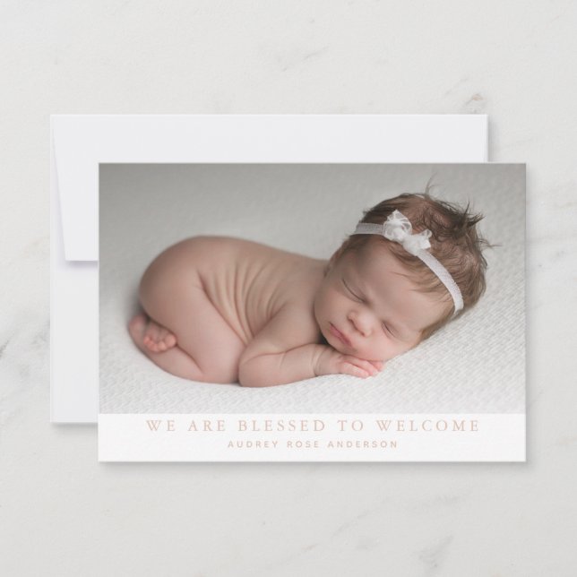 Rosa Vi är välsignade fotokollage Flicka Birth Meddelande (Framsida)