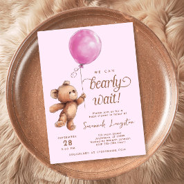 Rosa Vi kan bota Nallen Baby Shower Inbjudningar