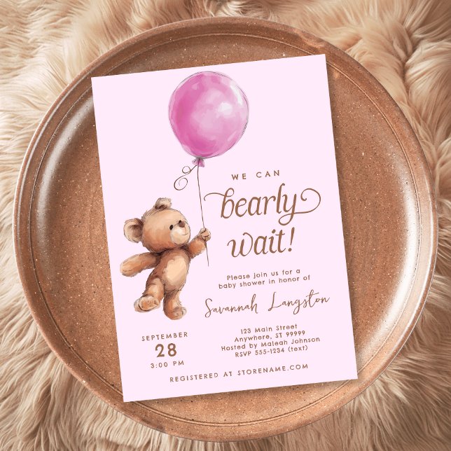 Rosa Vi kan bota Nallen Baby Shower Inbjudningar (Skapare uppladdad)
