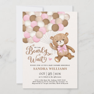 Rosa Vi kan bota Nallen Baby Shower Inbjudningar