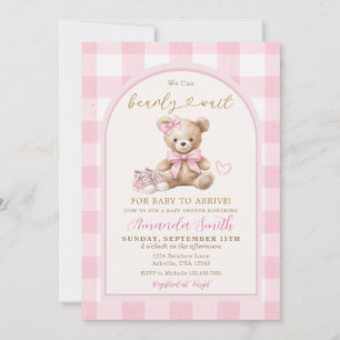 Rosa Vi kan knappt vänta Björn Bebis Baby Shower Inbjudningar