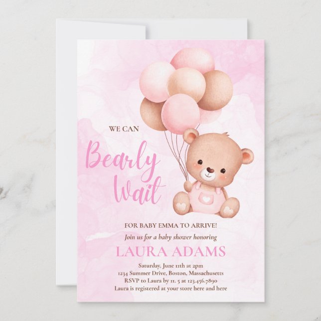 Rosa Vi kan tidigt vänta på babybabyskor Inbjudningar (Framsida)