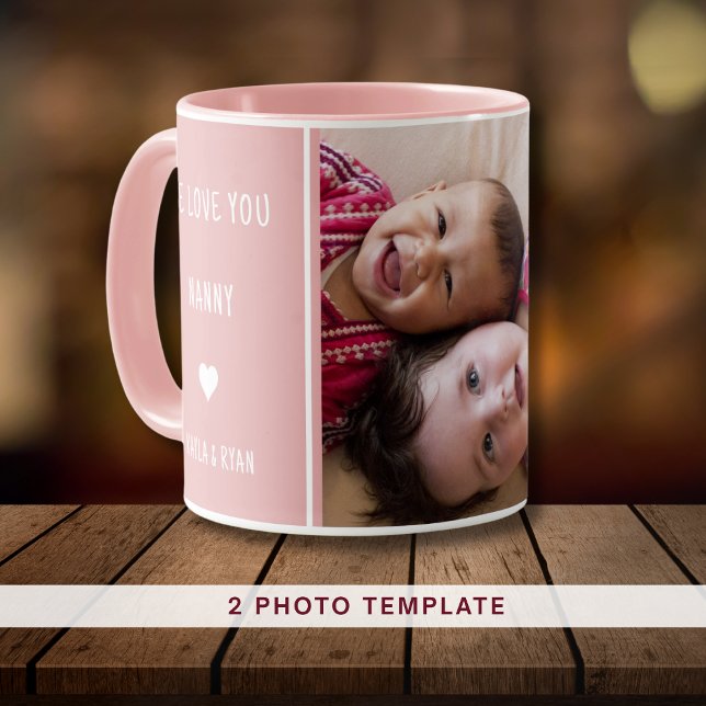Rosa Vi Kärlek You Nanny 2 Photo Collage Grandma Mugg (Pink We Love You Nanny 2 Photo Collage Grandma Mug)