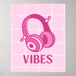 Rosa Vibes Hörlurar Estetisk 24"x30" Affisch