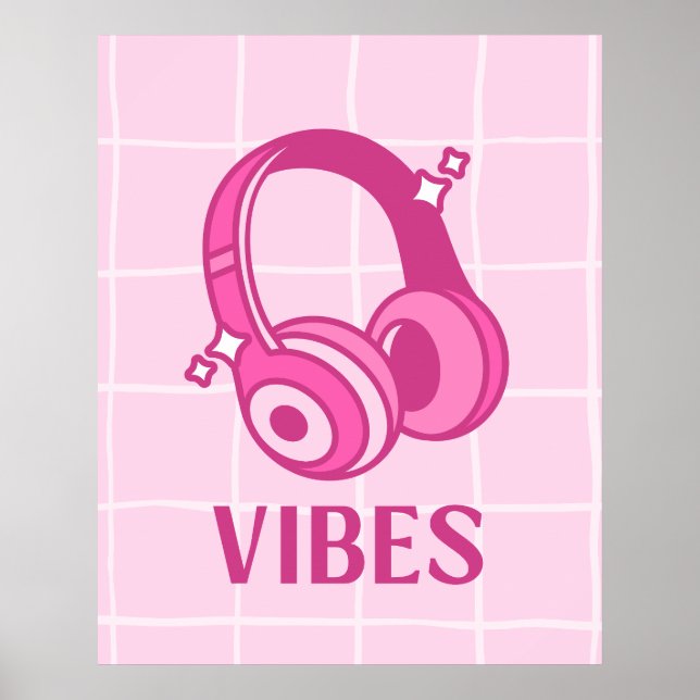 Rosa Vibes Hörlurar Estetisk 24"x30" Affisch (Framsidan)