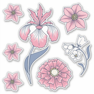 Rosa Victorian Blommigt Art Sticker Pack Klistermärken