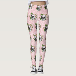 Rosa Victorian Gothic Glam Skeleton och Damask Leggings