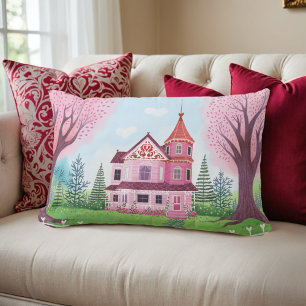 Rosa Victorian House & Cherry Blommar Lumbarkudde