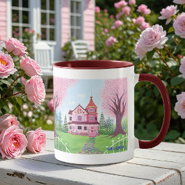 Rosa Victorian House & Cherry Blommar Mugg