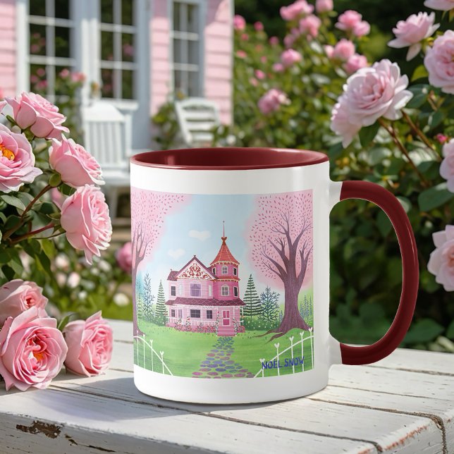Rosa Victorian House & Cherry Blommar Mugg (Skapare uppladdad)