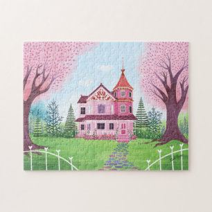 Rosa Victorian House & Cherry Blommar Pussel