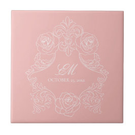 Rosa Victorian Monogram Logotyp Ceramic Tile Kakelplatta