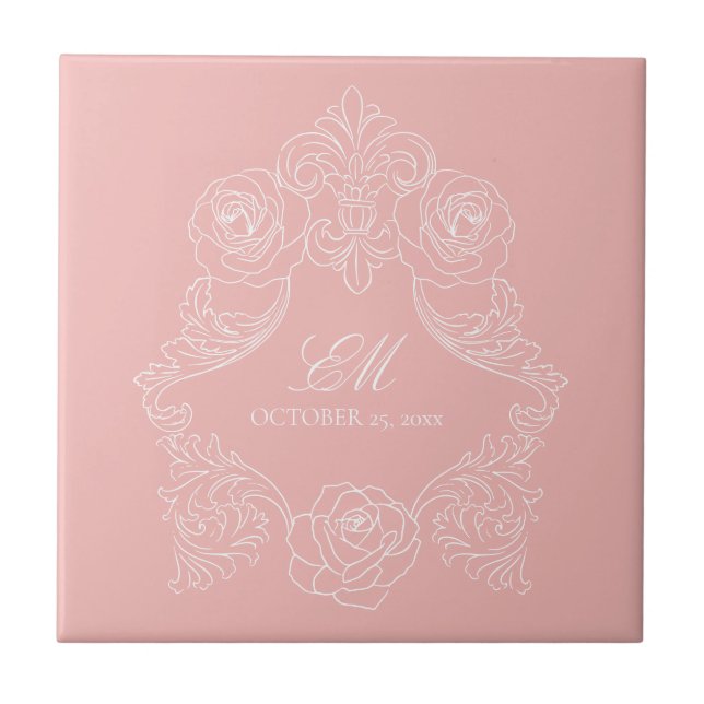 Rosa Victorian Monogram Logotyp Ceramic Tile Kakelplatta (Framsidan)