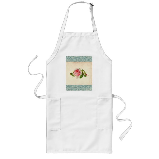 Rosa Victorian och damast Långt Förkläde (Framsidan)