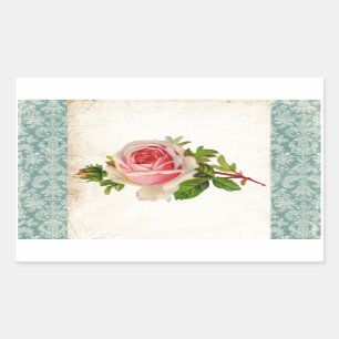 Rosa Victorian och damast Rektangulärt Klistermärke