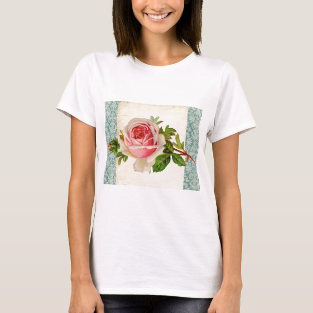 Rosa Victorian och damast T Shirt (Framsida)