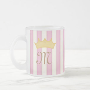 Rosa Victorian Rand Crowned Monogram Princess Frostad Glasmugg
