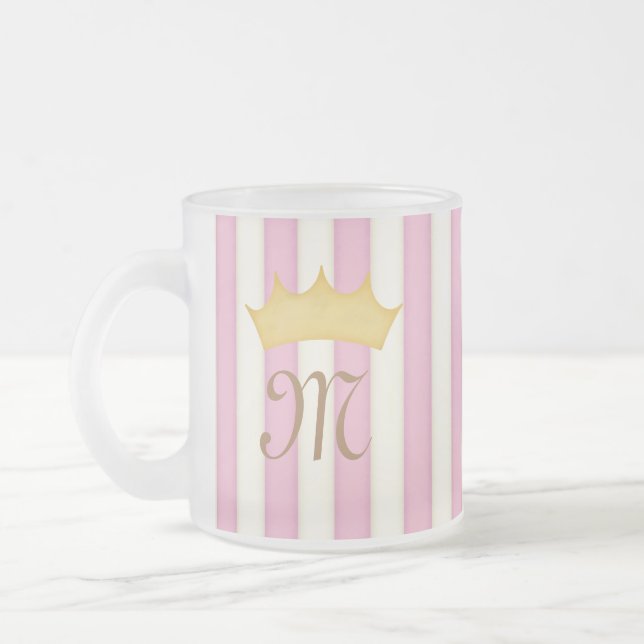 Rosa Victorian Rand Crowned Monogram Princess Frostad Glasmugg (Vänster)