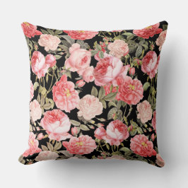 Rosa Victorian Ro på Black Mönster Kudde