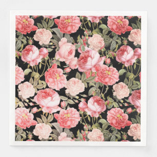 Rosa Victorian Ro på Black Mönster Pappersservett