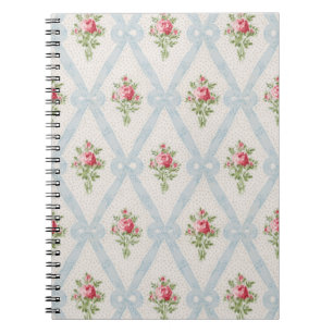 Rosa Victorian Ro w/Blue Ribbon Lattice Anteckningsbok