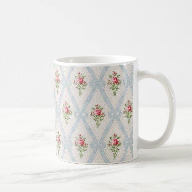 Rosa Victorian Ro w/Blue Ribbon Lattice Kaffemugg (Höger)