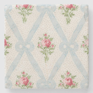 Rosa Victorian Rosor w/Blue Ribbon Lattice Stenunderlägg