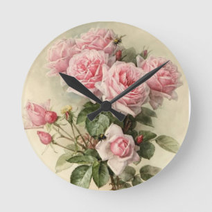 Rosa Victorianro för shabby chic Rund Klocka
