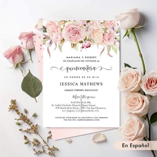 Rosa vid den spanska Eleganten, , Ro Guld Quinceañ Inbjudningar (Skapare uppladdad)