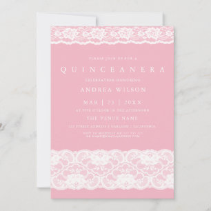 Rosa vid Eleganten Vita Snöre Quinceanera Party In Inbjudningar