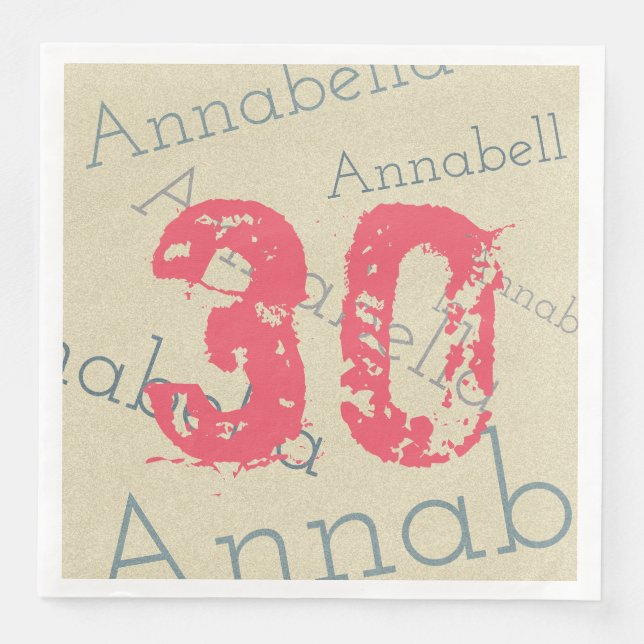 Rosa vid firande av födelsedagen 30 Anpassat namn  Pappersservett (Framsida)