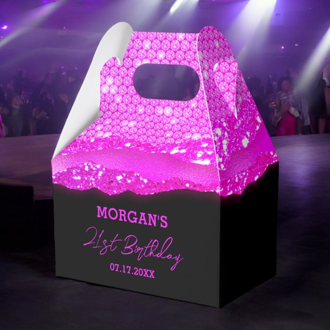 Rosa vid födelsedag Svarta Glitter Namn Tack Presentaskar (Skapare uppladdad)