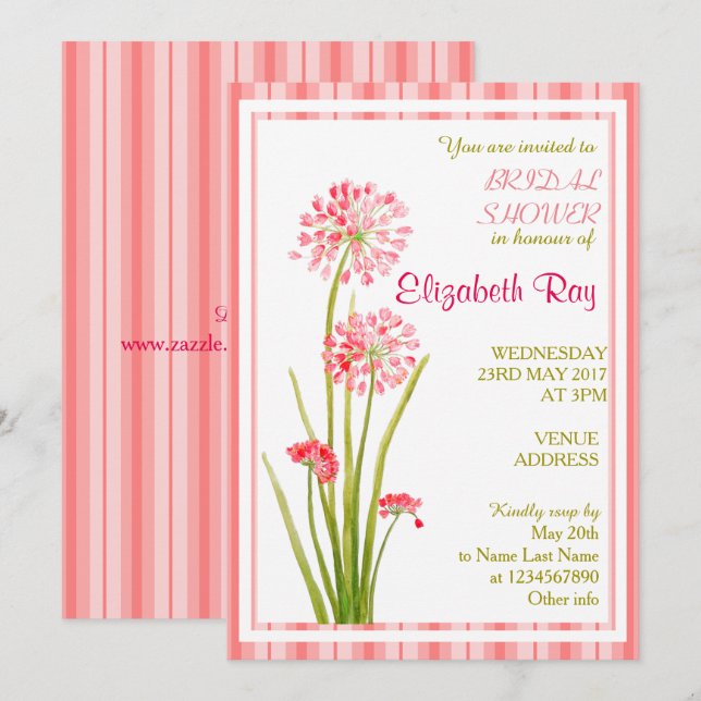 Rosa vid känslig Blommigt Inbjudningskort för möhi (Fram/baksida)