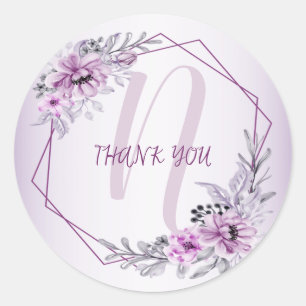 Rosa vid Monogram Namn Bröllop Blommigt Violet Lil Runt Klistermärke