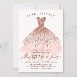 Rosa vid ro Dress Sweet 16:e moderna födelsedagen  Inbjudningar