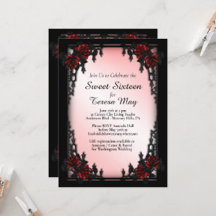 Rosa vid röd ros Gothic Sweet sixteen Grind Järn Inbjudningar