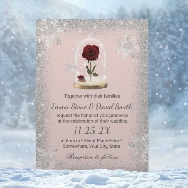 Rosa vid Winter Wedlings Beauty Ro Dome Inbjudningar (Skapare uppladdad)