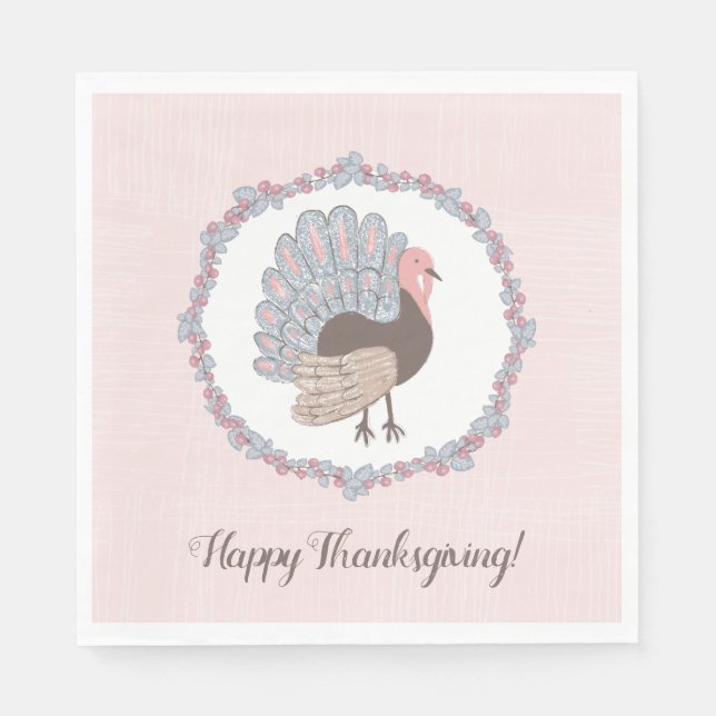 Rosa Viktigt Turkiet Happy thanksgiving Pappersservett (Framsidan)
