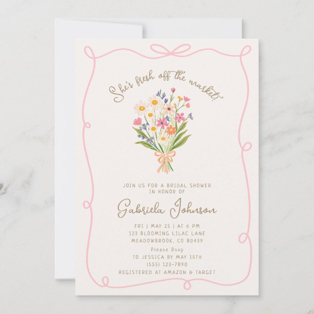 Rosa Viktigt Vågigt Ram Inbjudningskort för möhipp (Framsida)