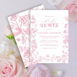 Rosa Viktorian Blommigt Elegant Baby Shower Inbjudningar