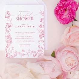 Rosa Viktorian Blommigt Elegant Möhippa Inbjudningar