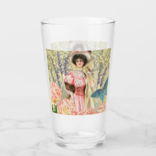 Rosa viktoriansk kvinna med blomsterregency glaskopp