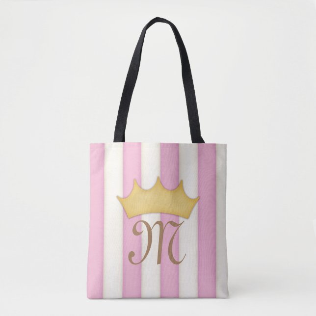 Rosa viktorianska ränder krönt monogram prinsessa tygkasse (Framsida)